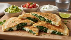 Ein leckeres Mittagessen in 10 Minuten: saftige Quesadilla mit Knoblauch und Spinat